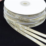 Custom Hot Stamping Gold Print Satin Ribbon with Logo Printed