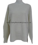 Winter Wool Nylon Knit Side Slipt Pointelles Sweater for Ladies