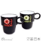 20oz Stable Black with Flower Design Ceramic Mug