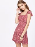 New Designs Hot Sale Women Calico Print Cross Tie Back Dresses