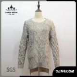 Women Grey Pocket Cable Knitted Sweater