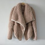 Lavender Imitation Cotton Velveteen Open Front Lapel Faux Fur Coat