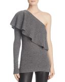 2017 Newest Special Designs Gray One-Shoulder Ruffle Knit Sweaters