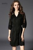Woman New Fashion Sexy Dress Black V Neck for Summer